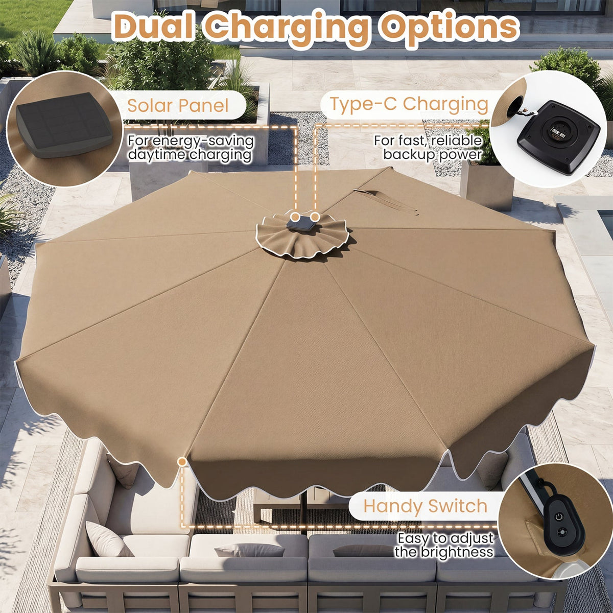 Solar Patio Umbrella with LED Lights