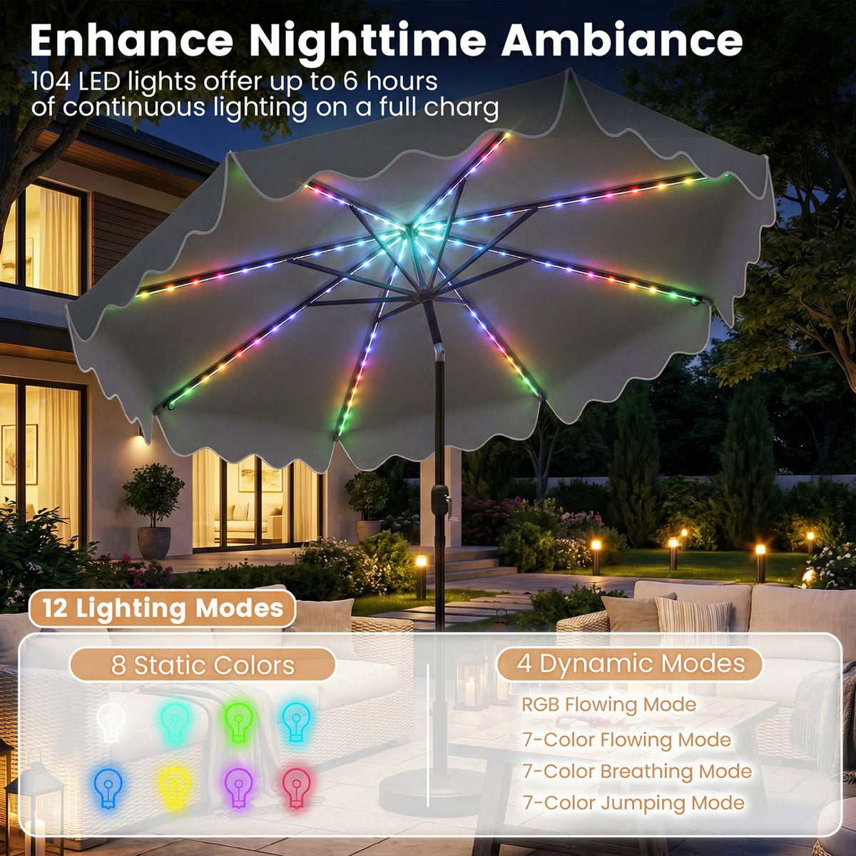 Solar Patio Umbrella with LED Lights