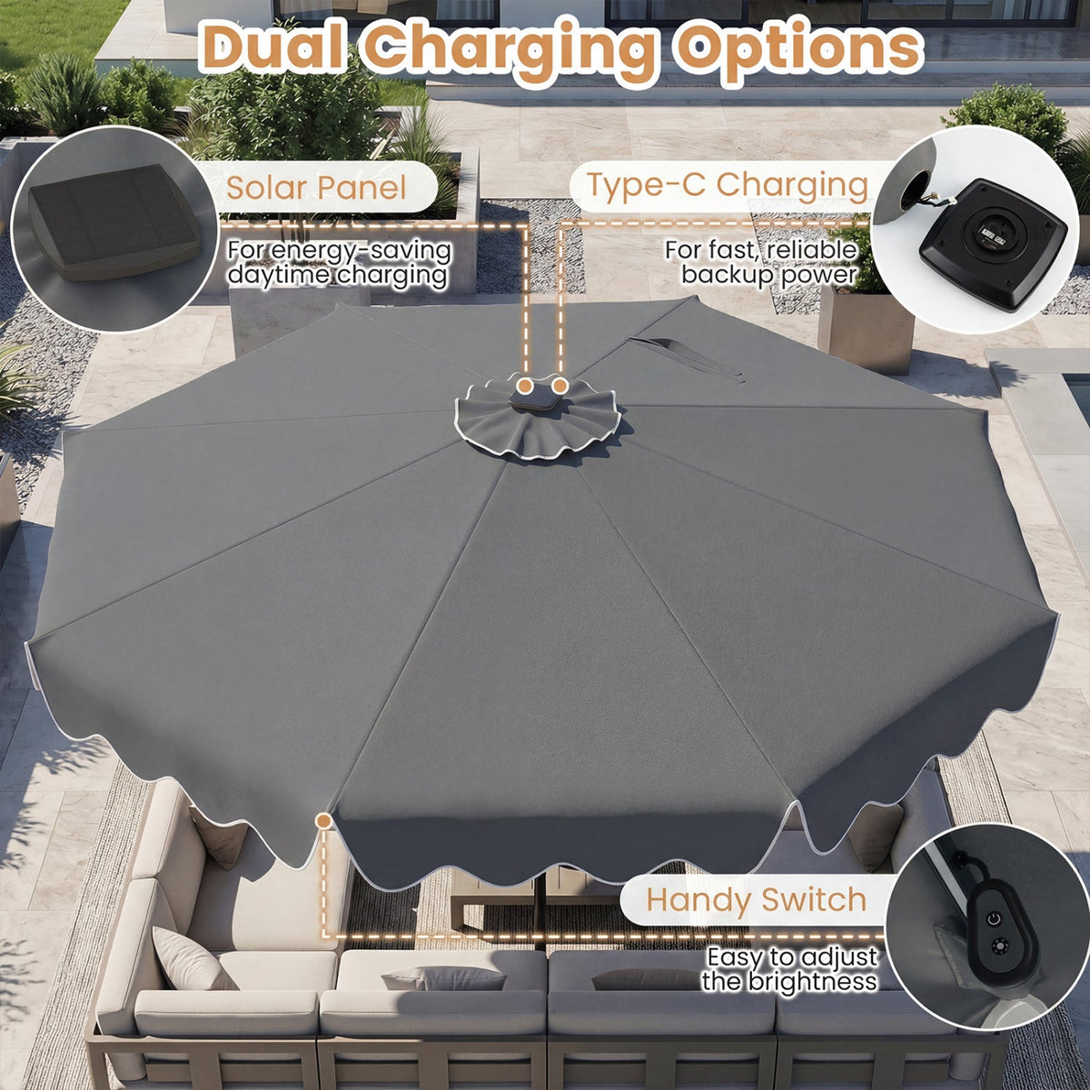 Solar Patio Umbrella with LED Lights