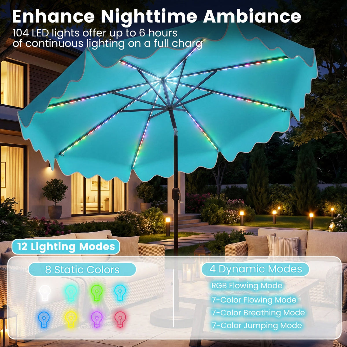 Solar Patio Umbrella with LED Lights