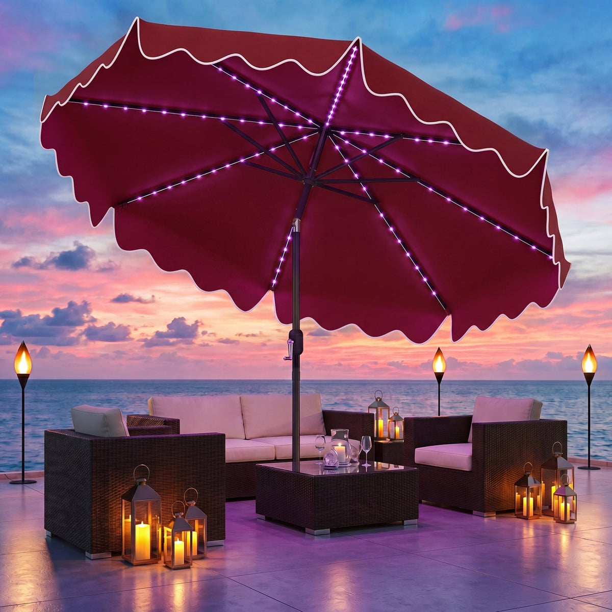 Solar Patio Umbrella with LED Lights