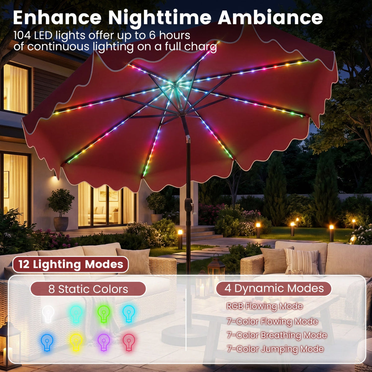 Solar Patio Umbrella with LED Lights