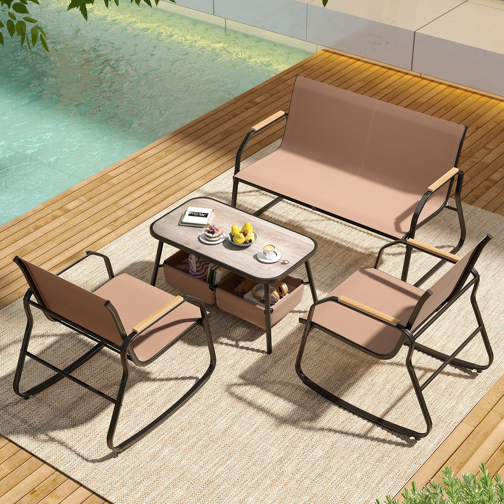 4 Pieces Patio Furniture Set with Rocking Bistro Chairs