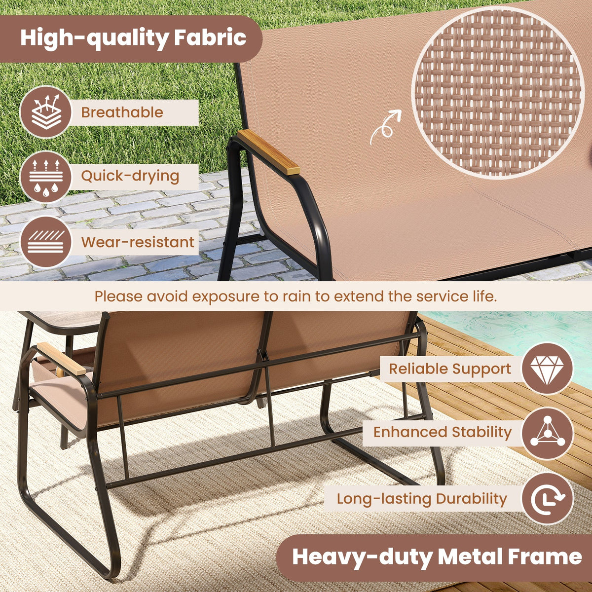 4 Pieces Patio Furniture Set with Rocking Bistro Chairs