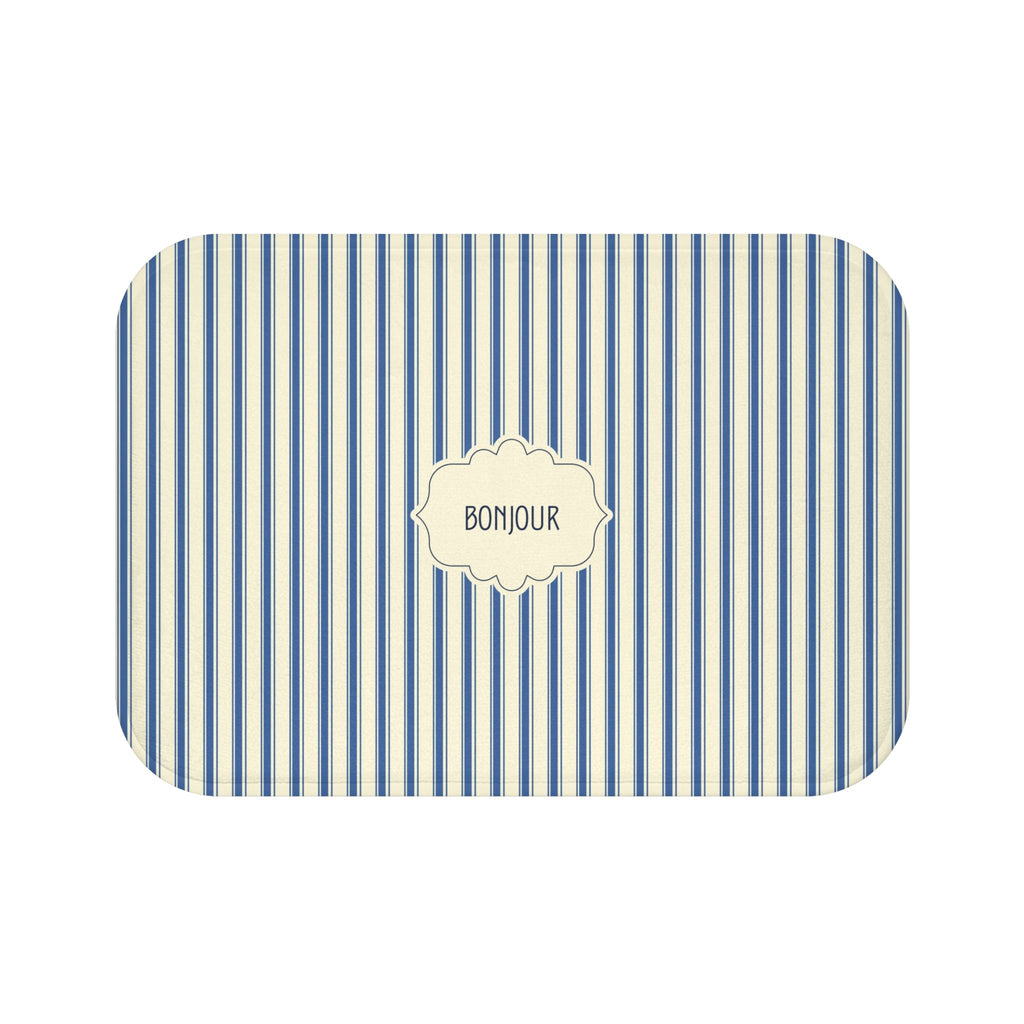 Bonjour FRENCH BLUE Stripe Bath Mat — Vintage French Bathroom Rug
