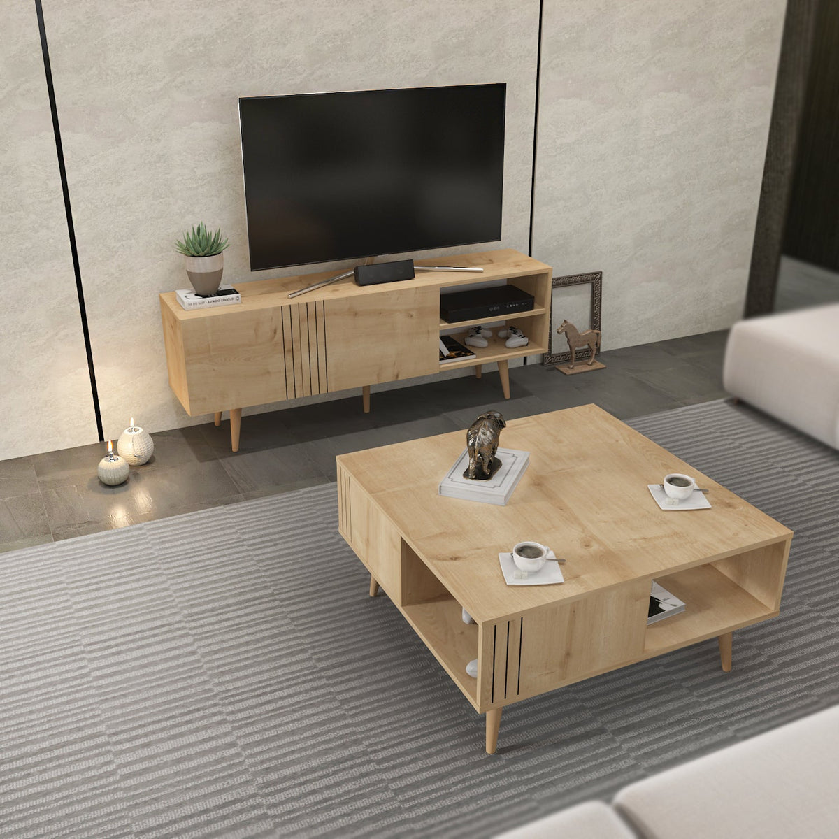 Modern Living Room Furniture Set – Coffee Table &amp; TV Stand