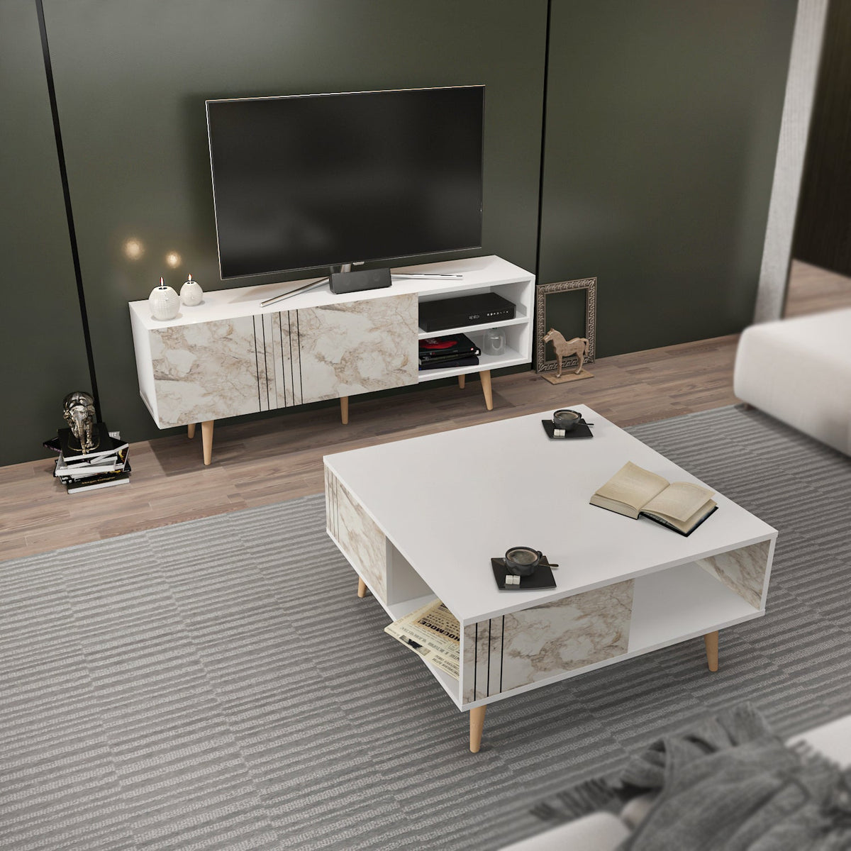 Modern Living Room Furniture Set – Coffee Table &amp; TV Stand
