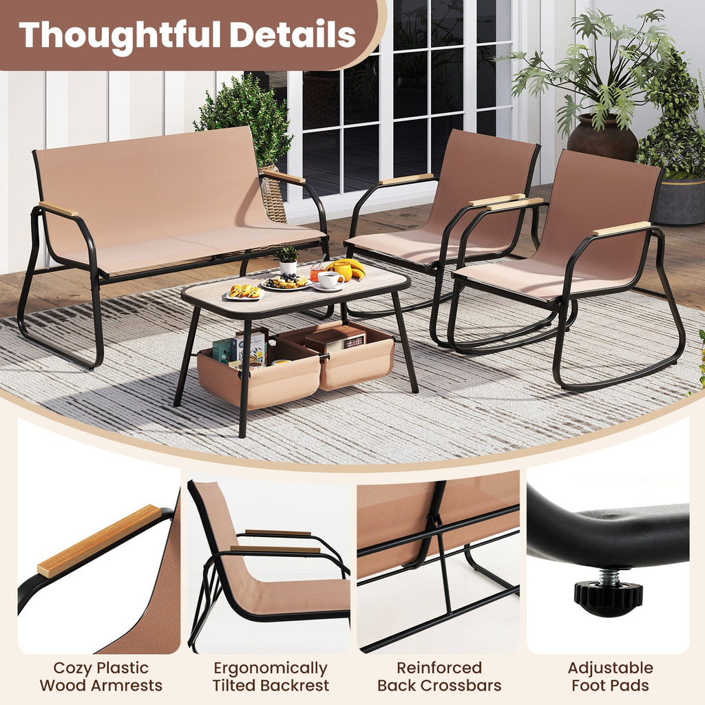 4 Pieces Patio Furniture Set with Rocking Bistro Chairs