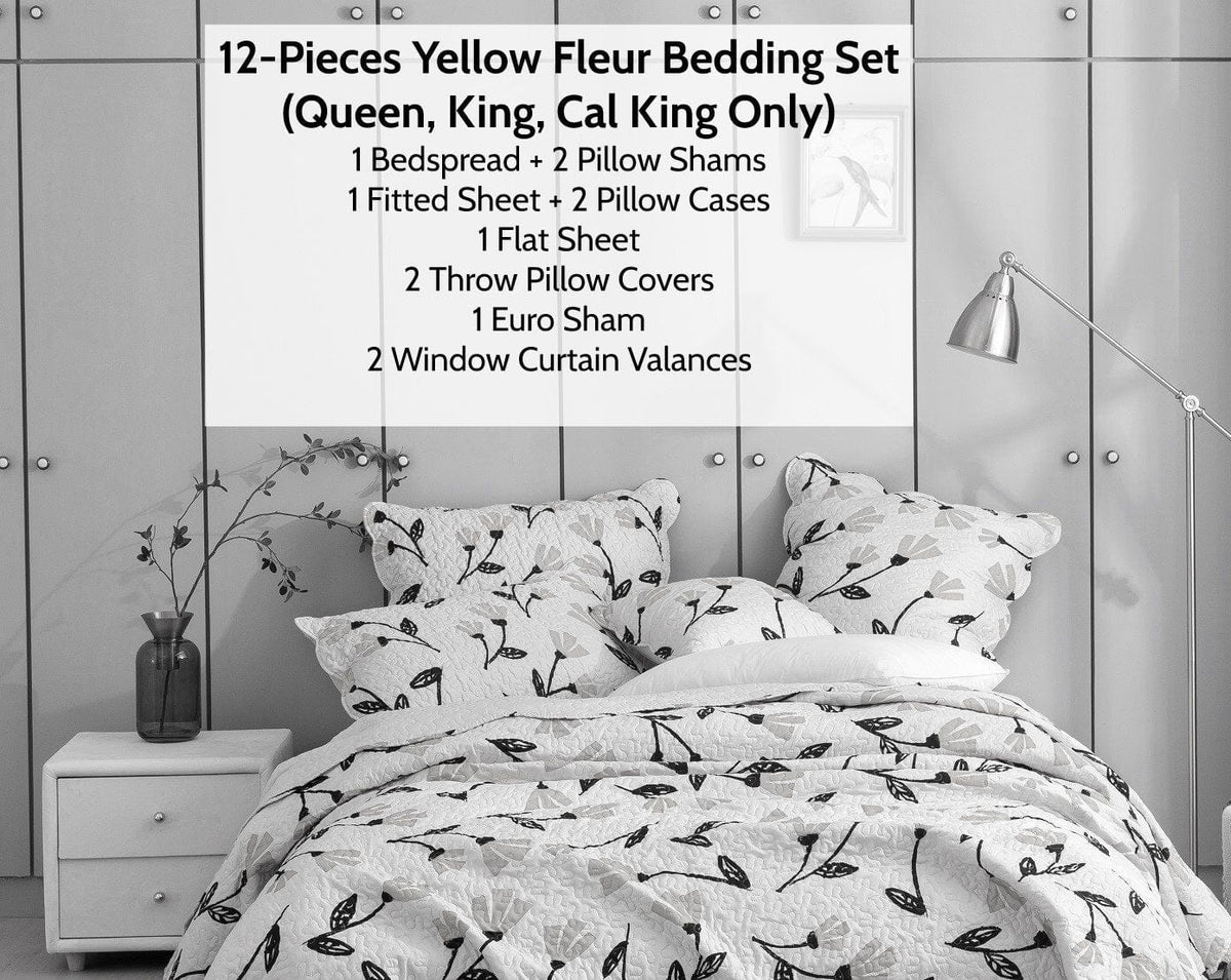 DaDa Bedding Yellow Fleur Floral Bed in a Bag Set - Ivory Botanical