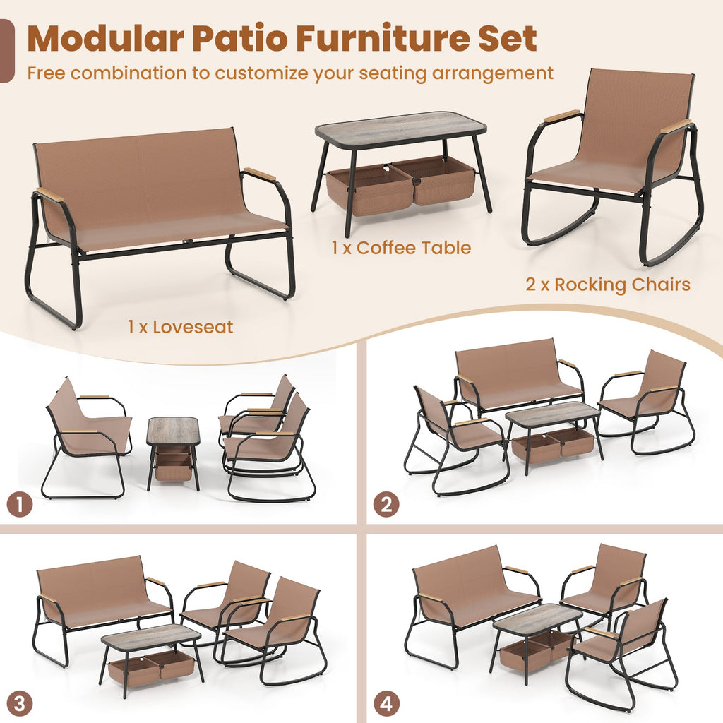 4 Pieces Patio Furniture Set with Rocking Bistro Chairs