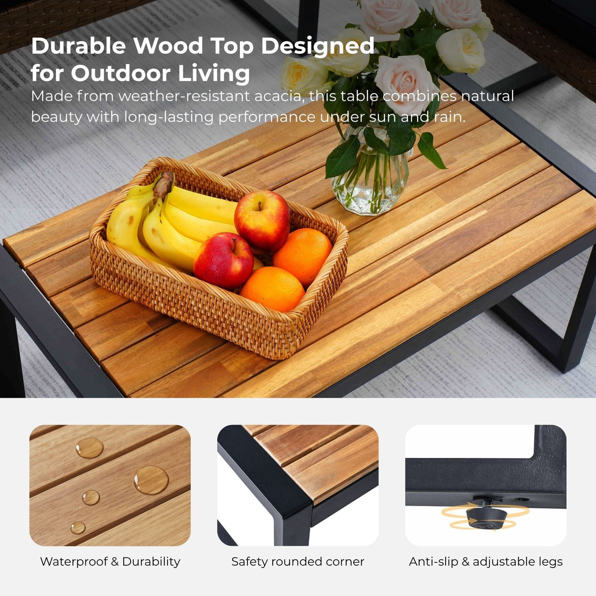 4 Piece Patio Furniture Set With Acacia Wood