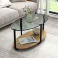 2-Tier Glass-Top Oval Coffee Table with Wooden Shelf