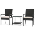 3 Piece Patio Furniture Set with Seat Cushions and Tempered Glass Tabletop