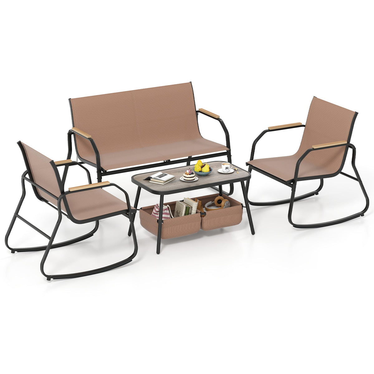 4 Pieces Patio Furniture Set with Rocking Bistro Chairs