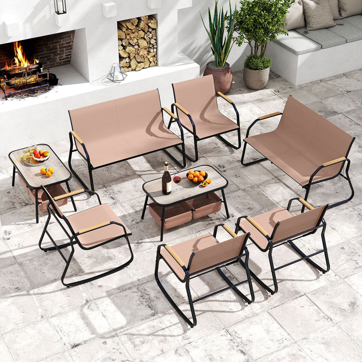 4 Pieces Patio Furniture Set with Rocking Bistro Chairs