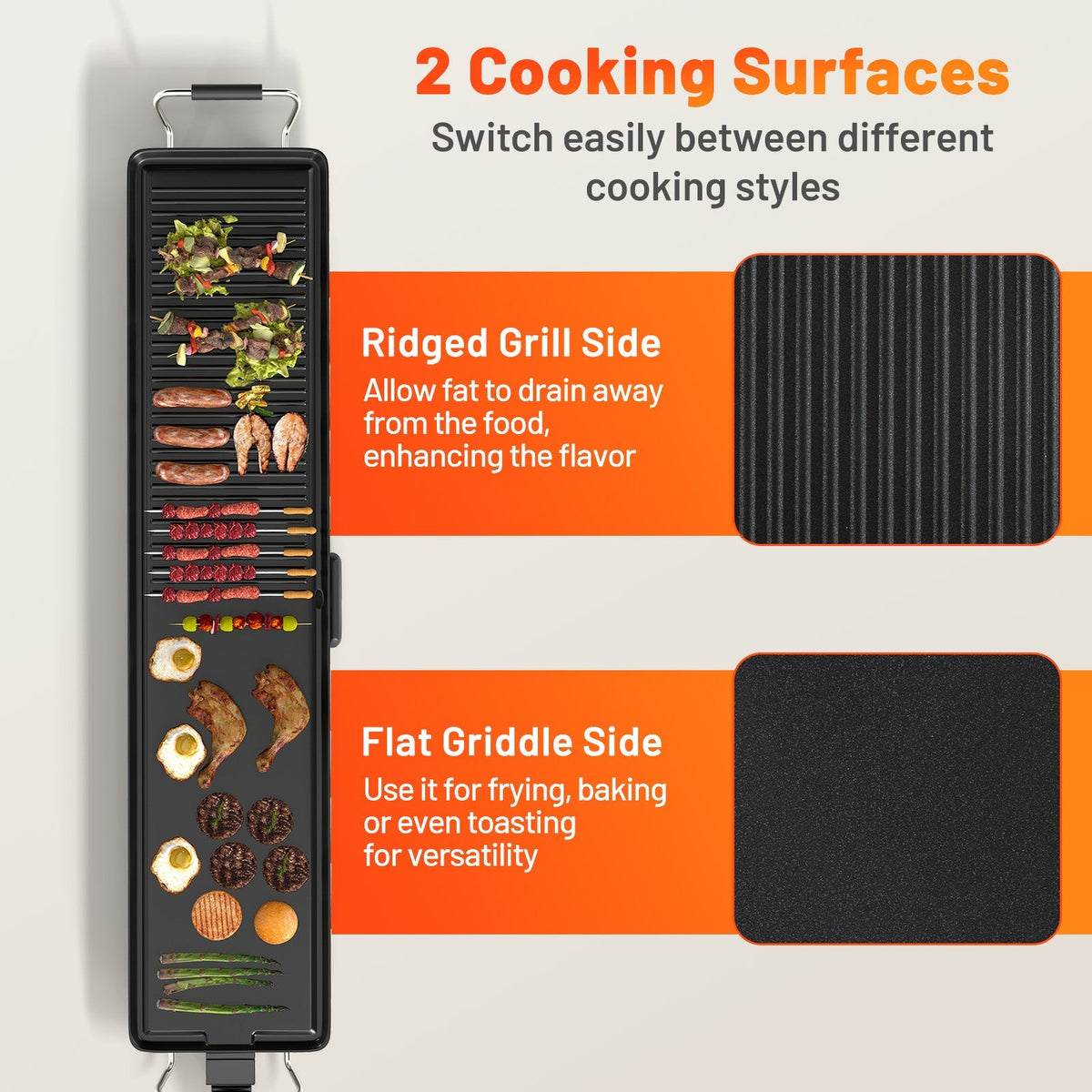 Extra Large Electric Griddle with 2 Cooking Surfaces