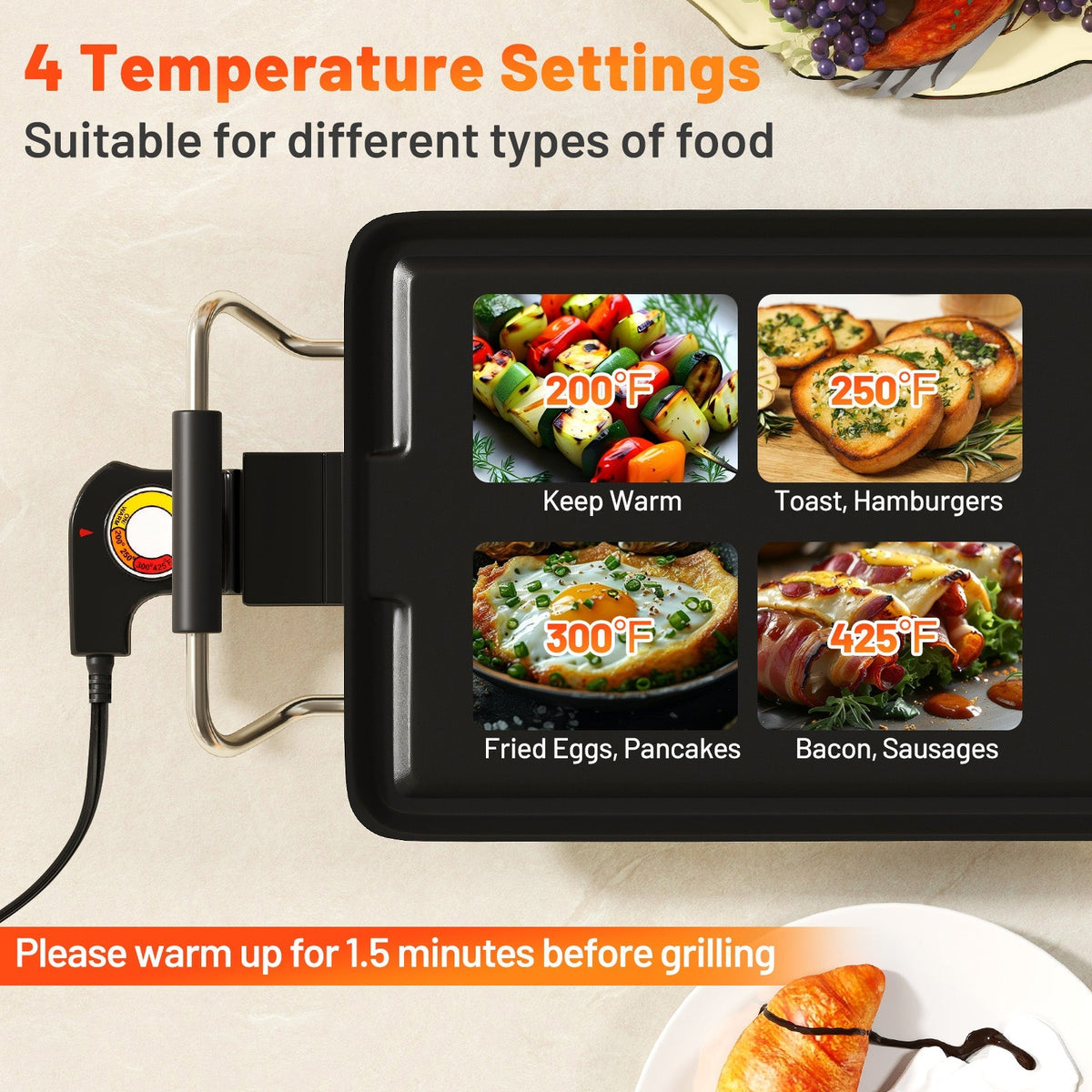 Extra Large Electric Griddle with 2 Cooking Surfaces