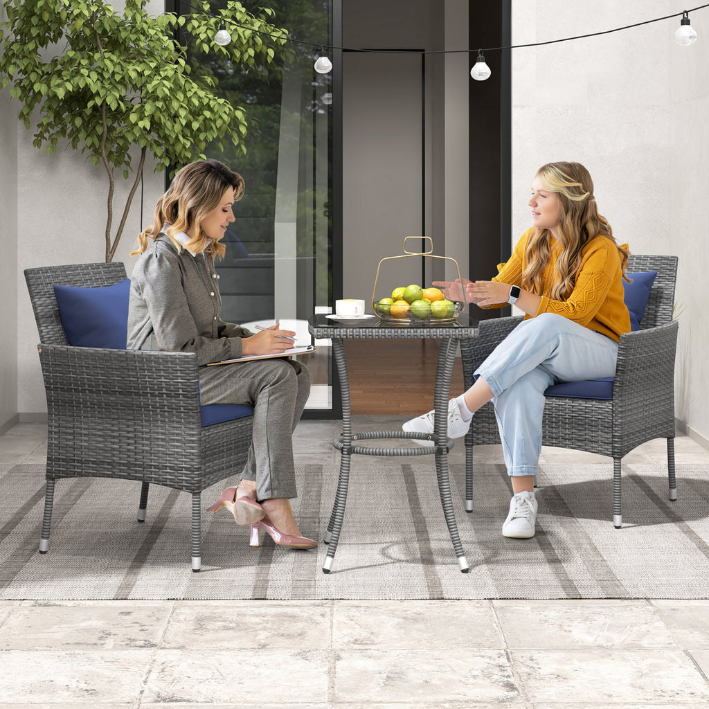 3 Pieces Patio Set with Cushioned Patio Chairs and Tempered Glass Coffee Table
