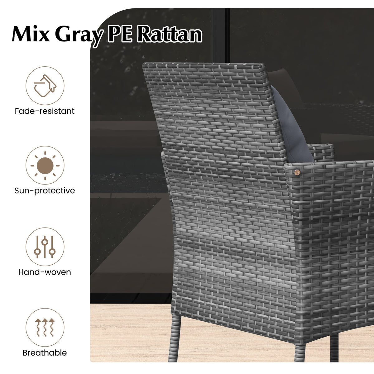 3 Pieces Patio Set with Cushioned Patio Chairs and Tempered Glass Coffee Table