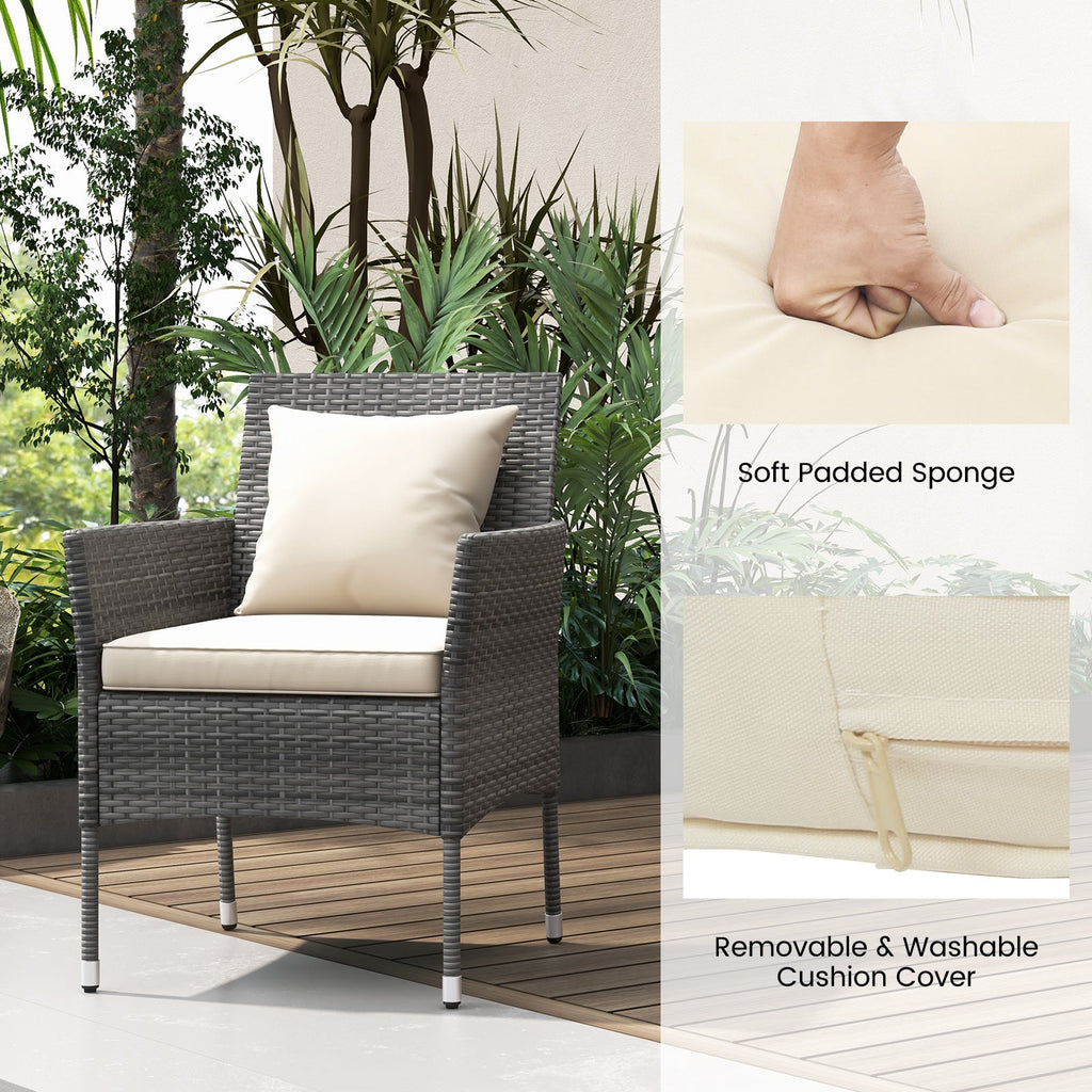 3 Pieces Patio Set with Cushioned Patio Chairs and Tempered Glass Coffee Table