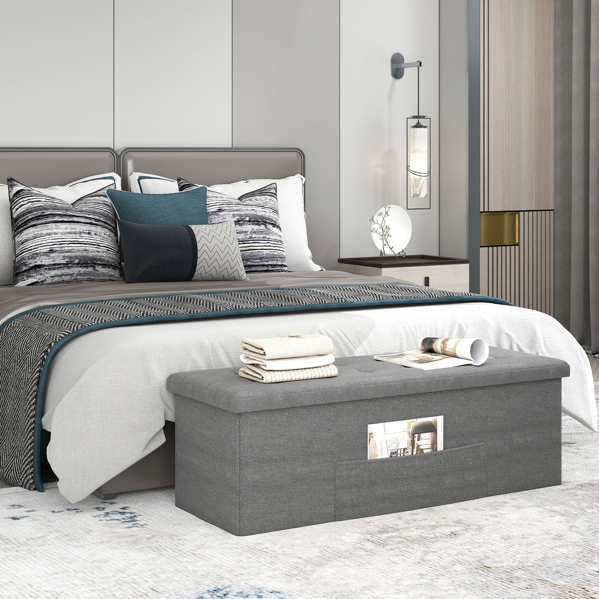 43 Inches Folding Storage Ottoman Bench