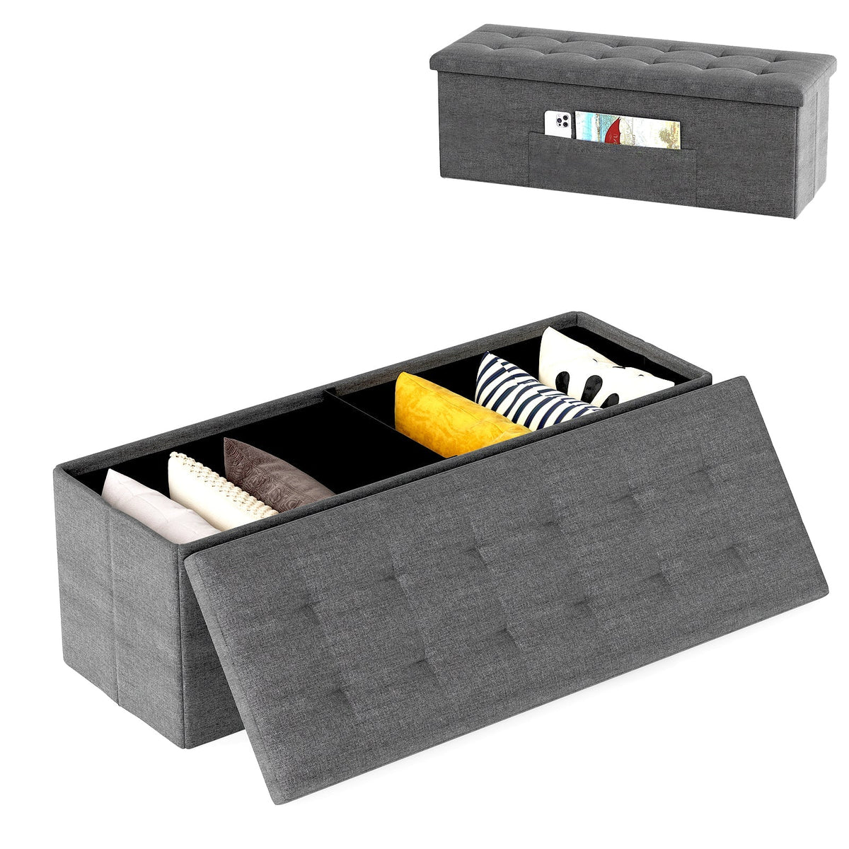 43 Inches Folding Storage Ottoman Bench