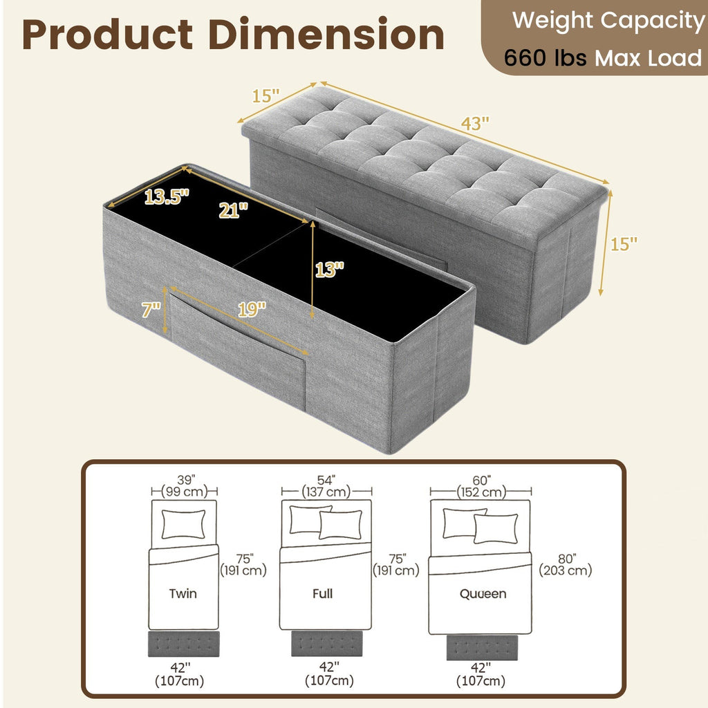 43 Inches Folding Storage Ottoman Bench