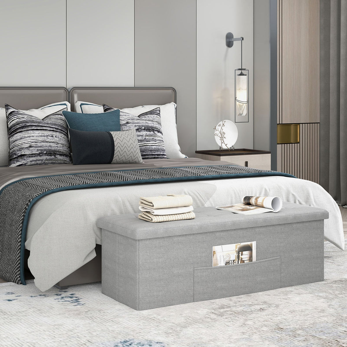 43 Inches Folding Storage Ottoman Bench