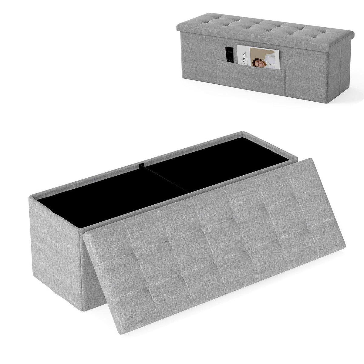 43 Inches Folding Storage Ottoman Bench
