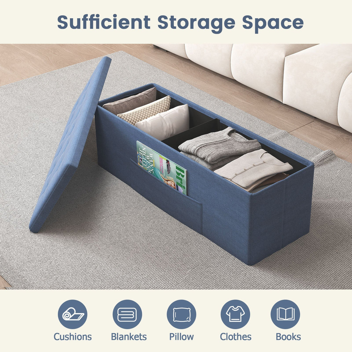 43 Inches Folding Storage Ottoman Bench