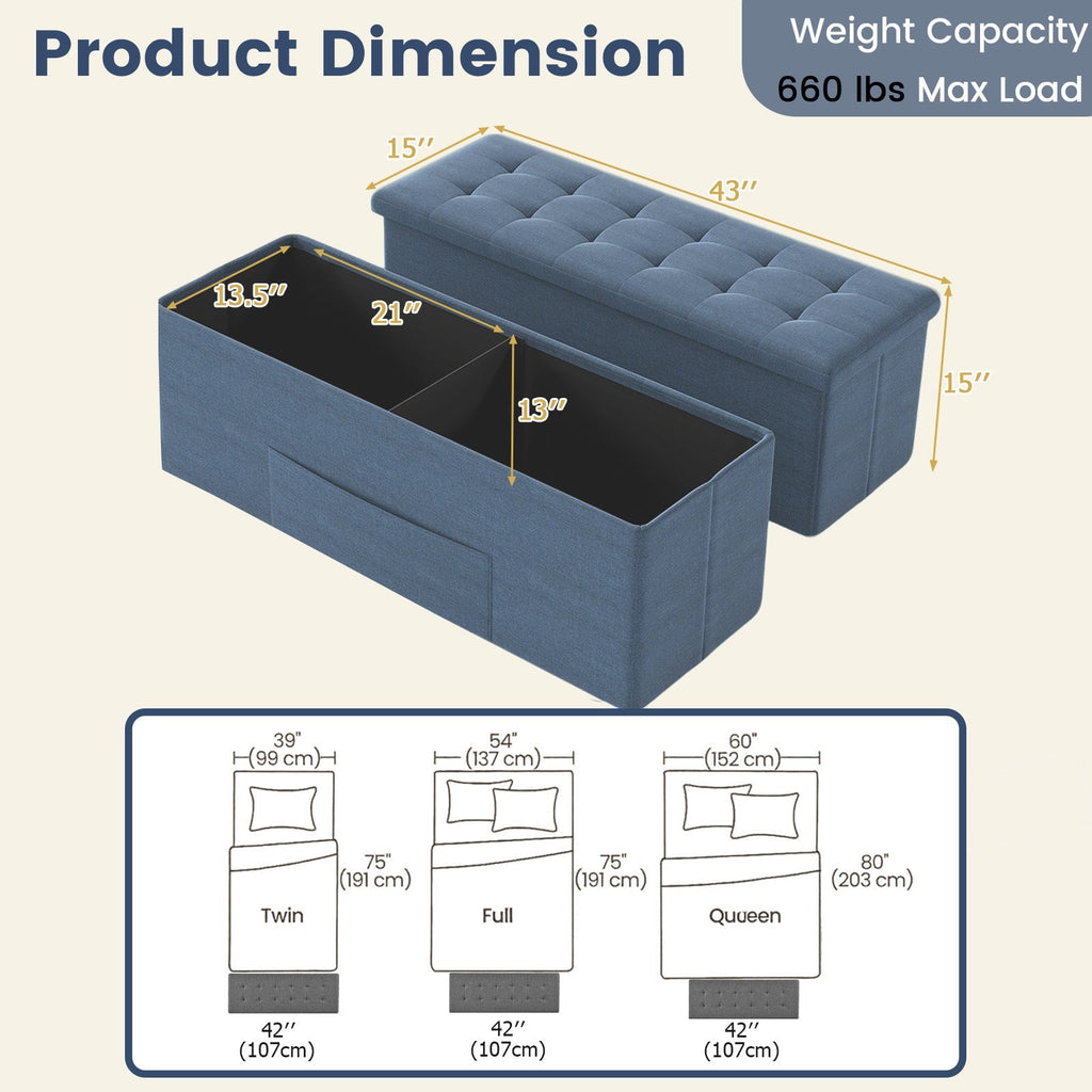 43 Inches Folding Storage Ottoman Bench