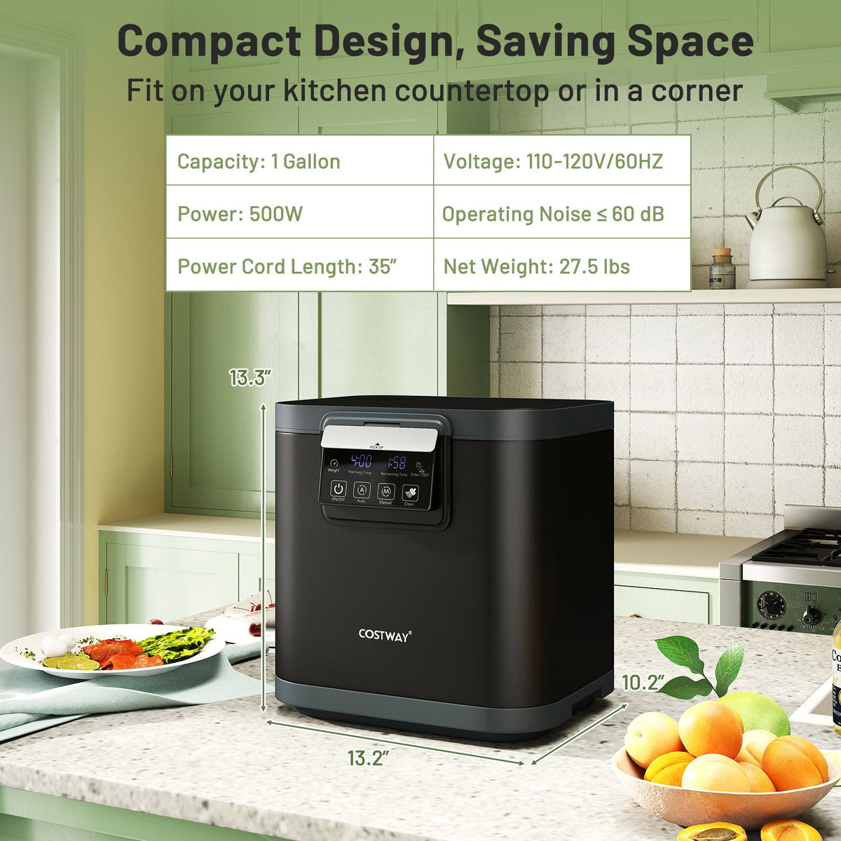 4 L Electric Composter with Lid and LED Display