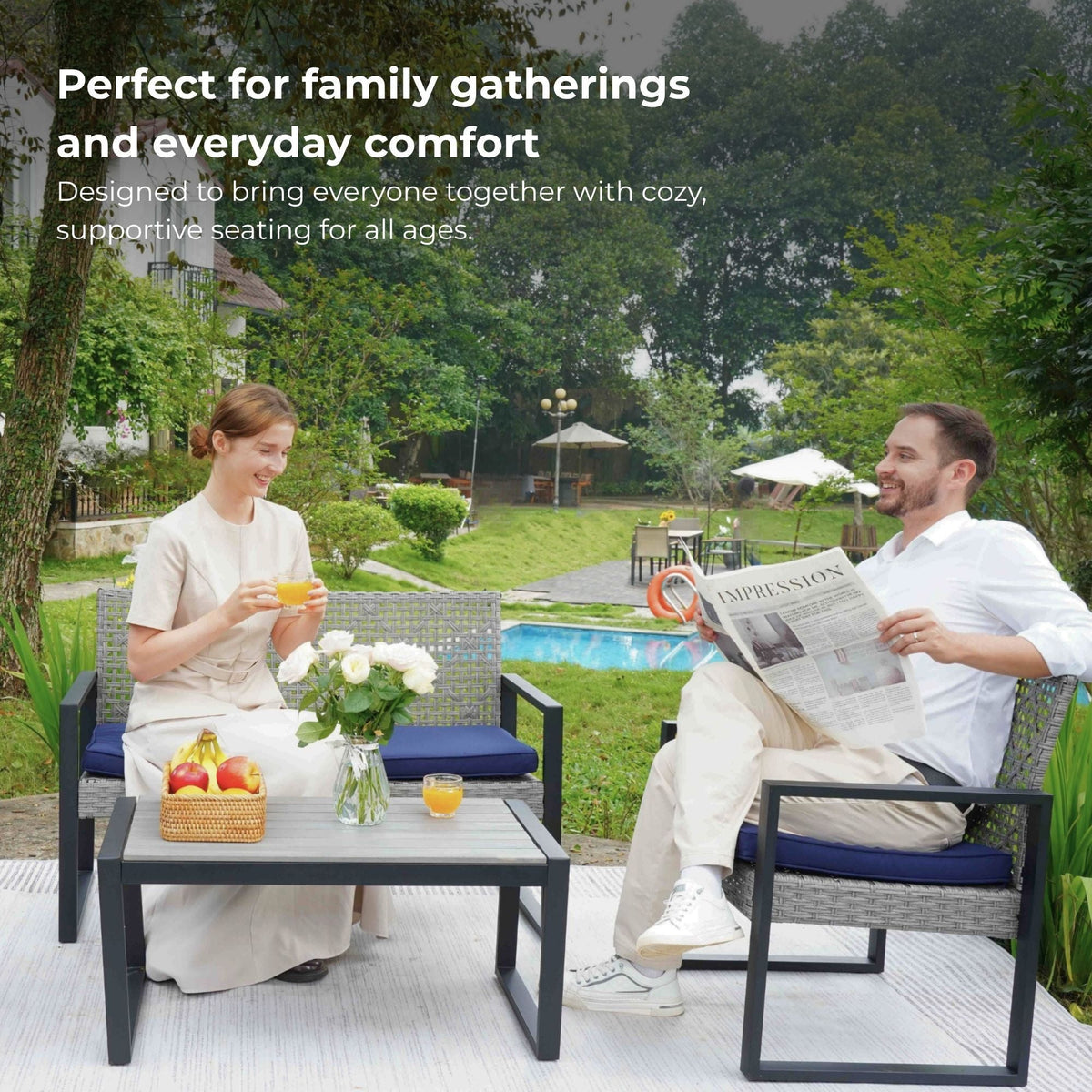 4 Piece Patio Furniture Set With Acacia Wood
