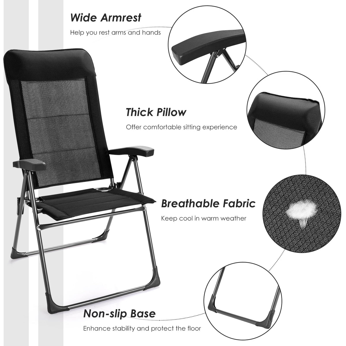 2 Pcs Portable Patio Folding Dining Chairs