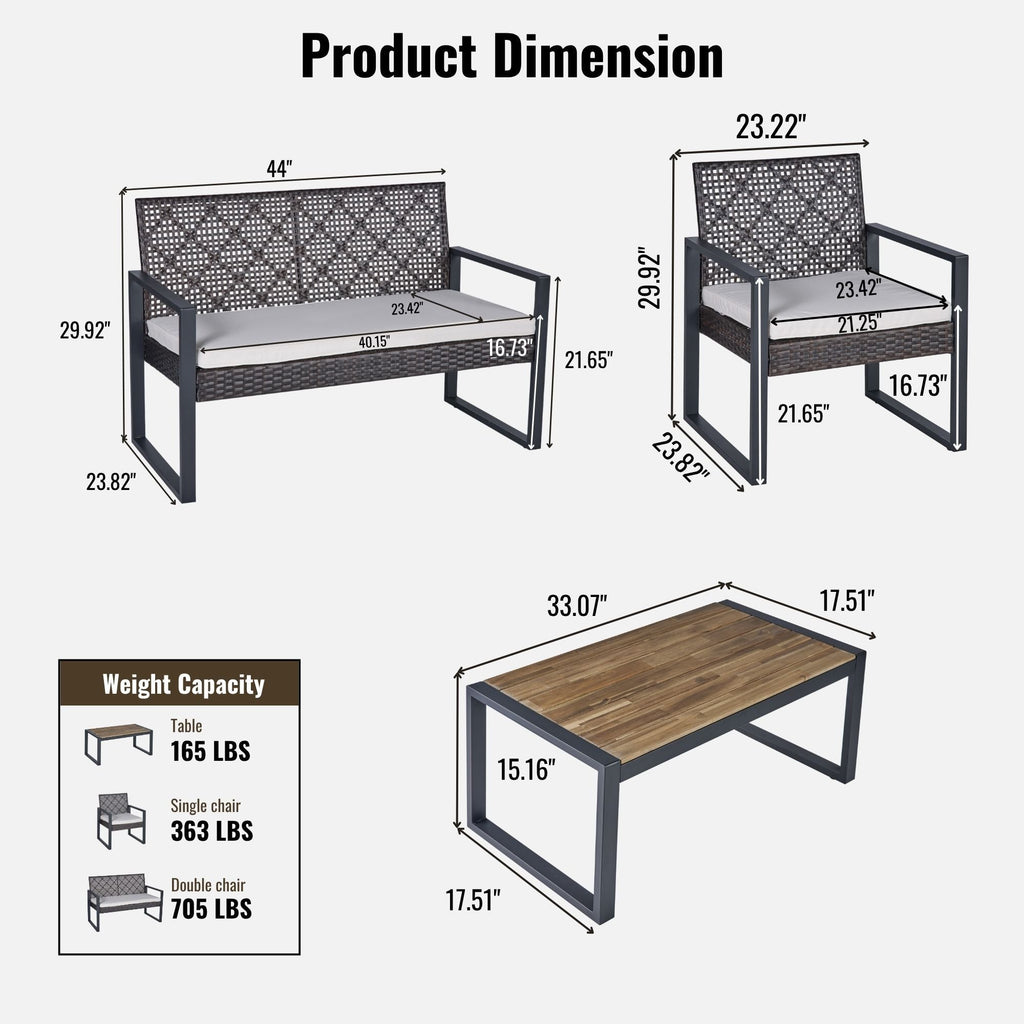 4 Piece Patio Furniture Set With Acacia Wood