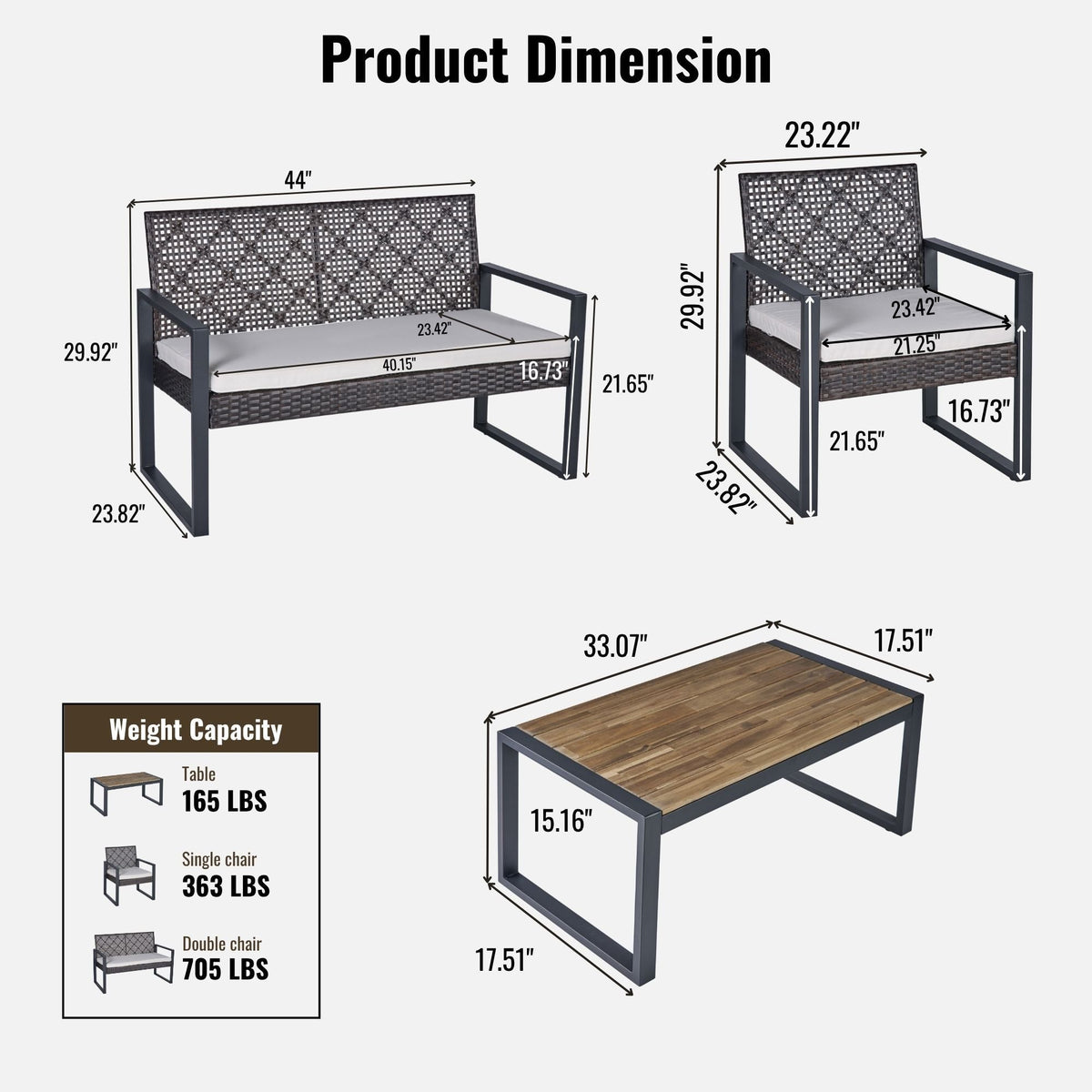 4 Piece Patio Furniture Set With Acacia Wood
