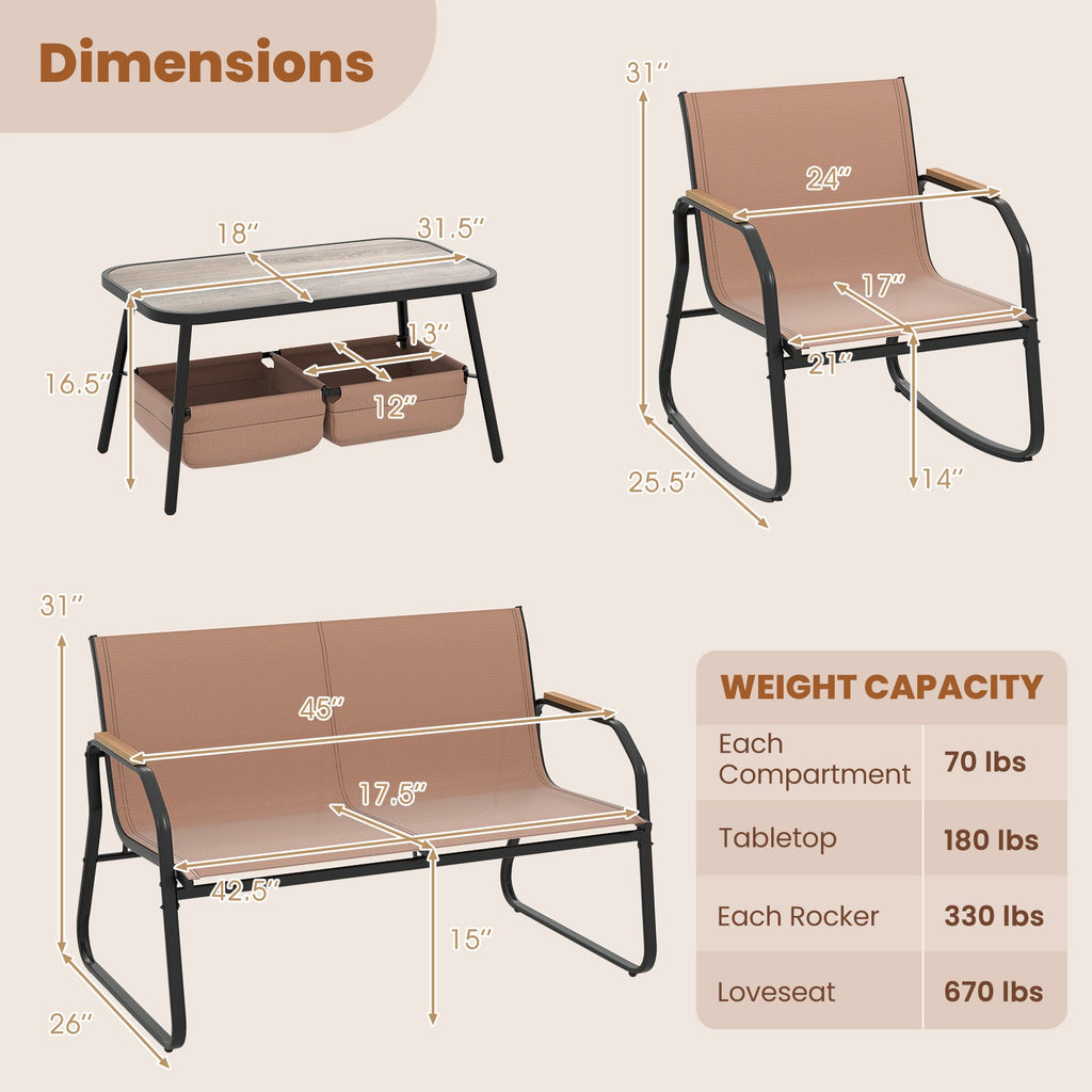 4 Pieces Patio Furniture Set with Rocking Bistro Chairs