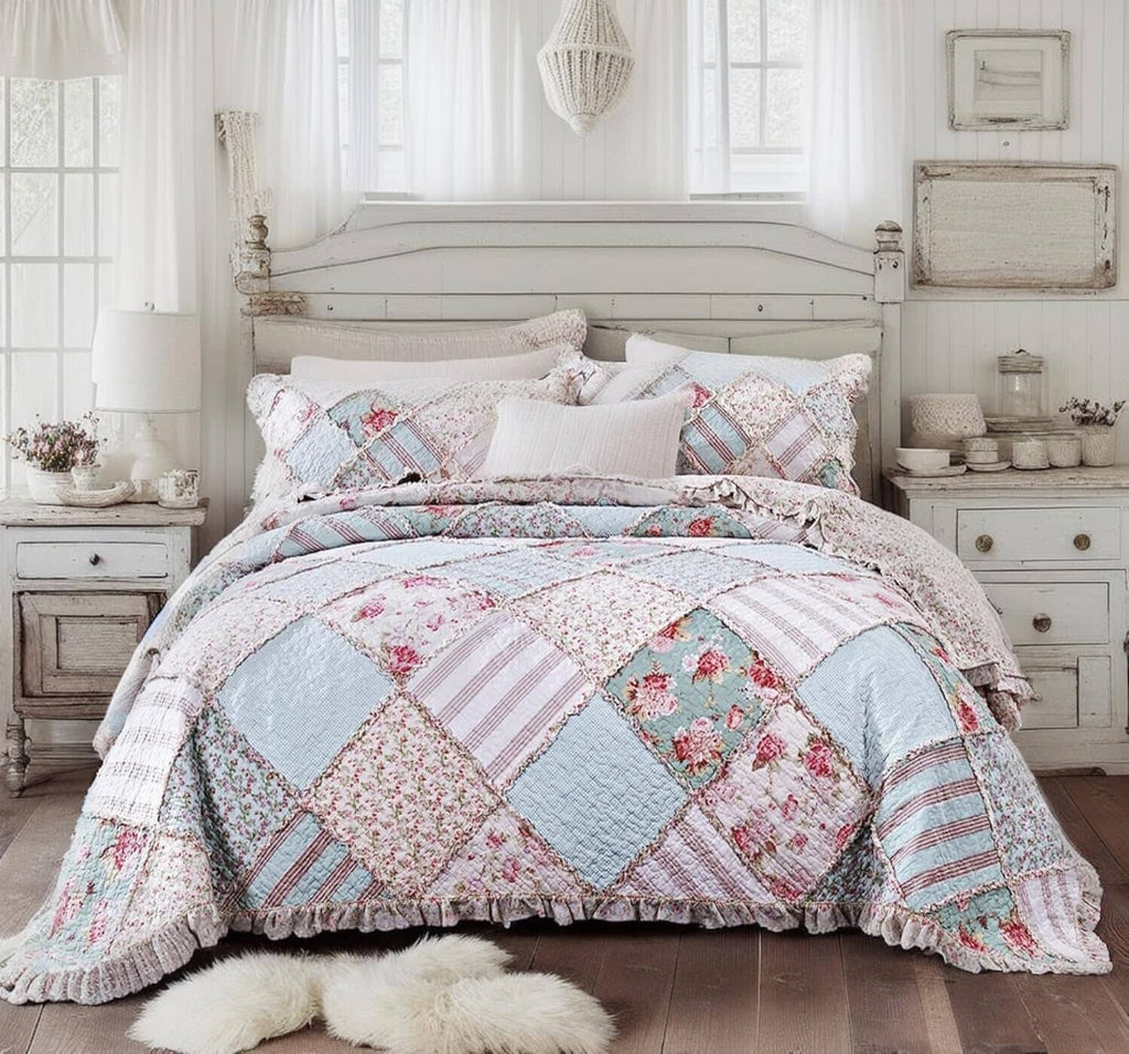 DaDa Bedding Hint of Mint Pastel Patchwork Quilt Set