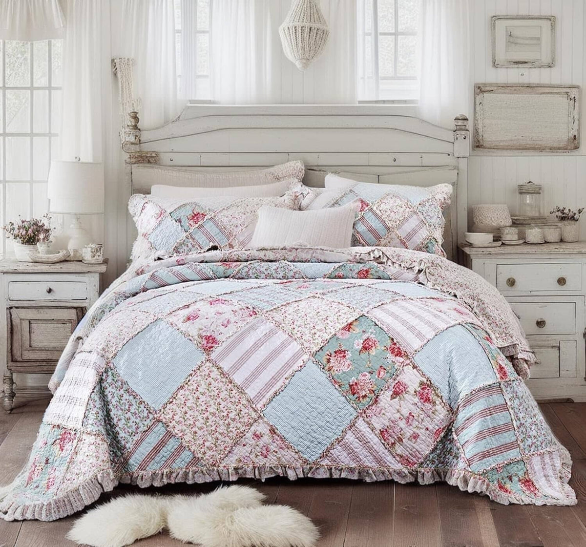 DaDa Bedding Hint of Mint Pastel Patchwork Quilt Set