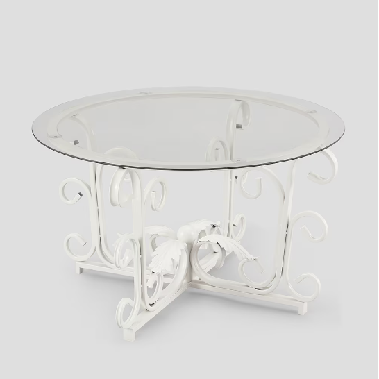 Leaf Base Metal Round Coffee Table, Tempered Glass Top