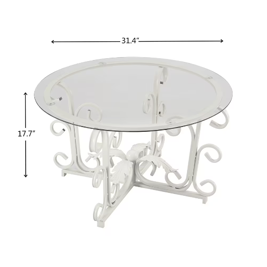Leaf Base Metal Round Coffee Table, Tempered Glass Top