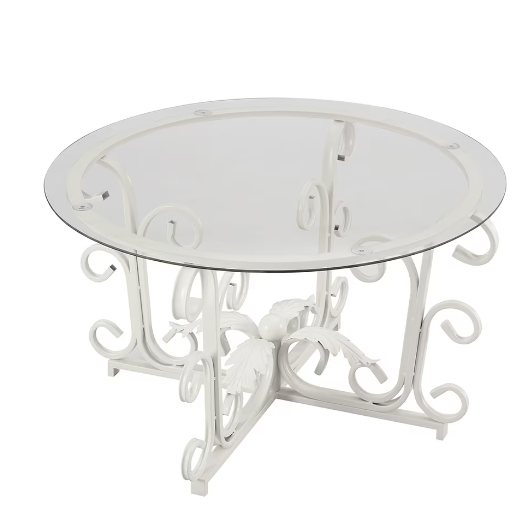 Leaf Base Metal Round Coffee Table, Tempered Glass Top