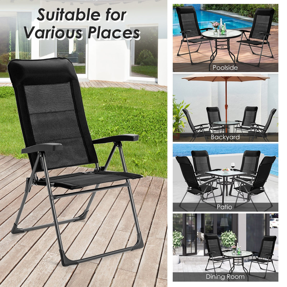 2 Pcs Portable Patio Folding Dining Chairs