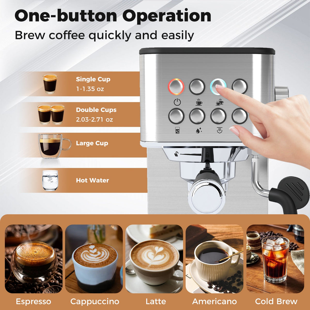20 Bar Compact Stainless Steel Coffee Maker with Milk Frother