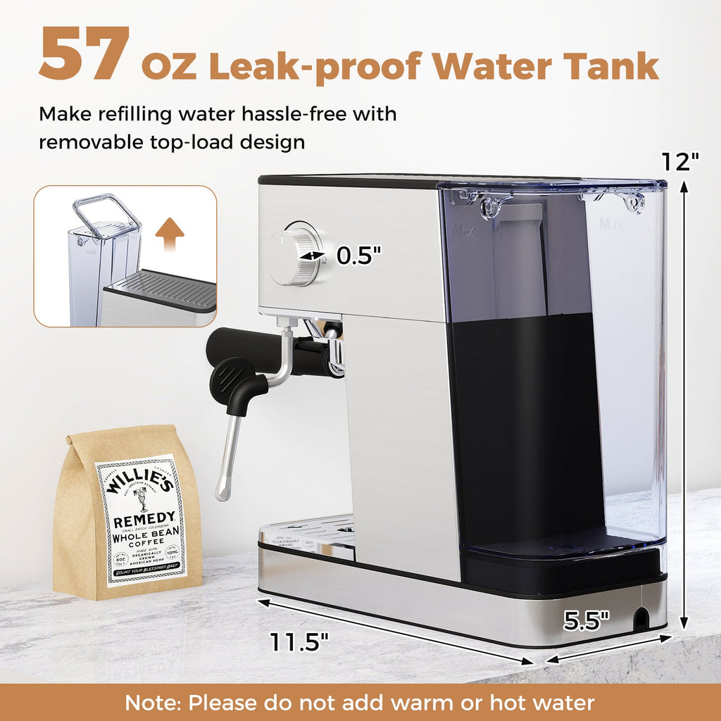 20 Bar Compact Stainless Steel Coffee Maker with Milk Frother