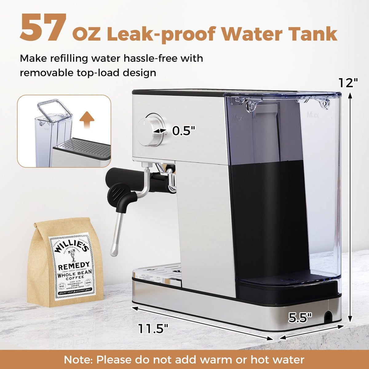 20 Bar Compact Stainless Steel Coffee Maker with Milk Frother