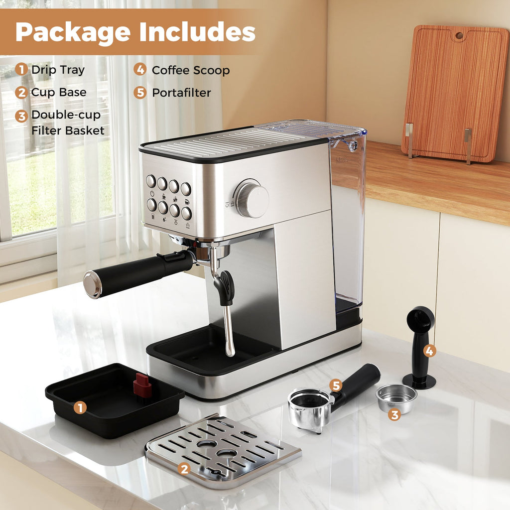20 Bar Compact Stainless Steel Coffee Maker with Milk Frother
