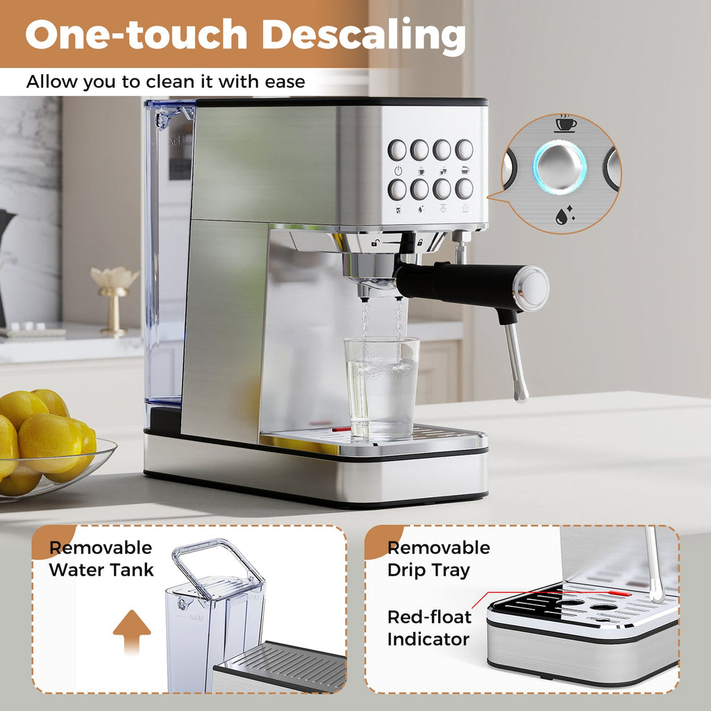 20 Bar Compact Stainless Steel Coffee Maker with Milk Frother