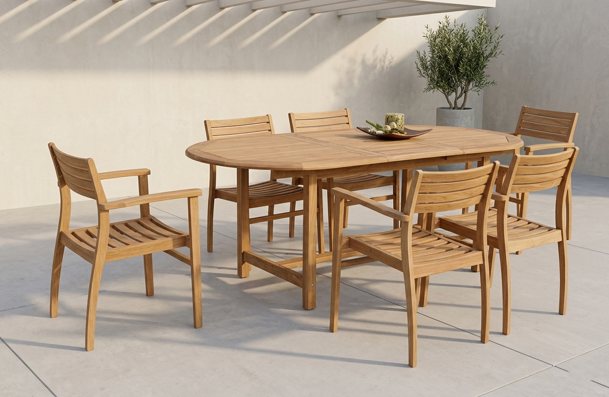 Certified Teak Wood Outdoor Patio Extendable Dining Set