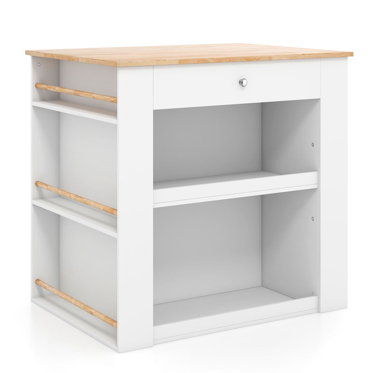 Modern Kitchen Island with Rubber Wood Countertop and Storage